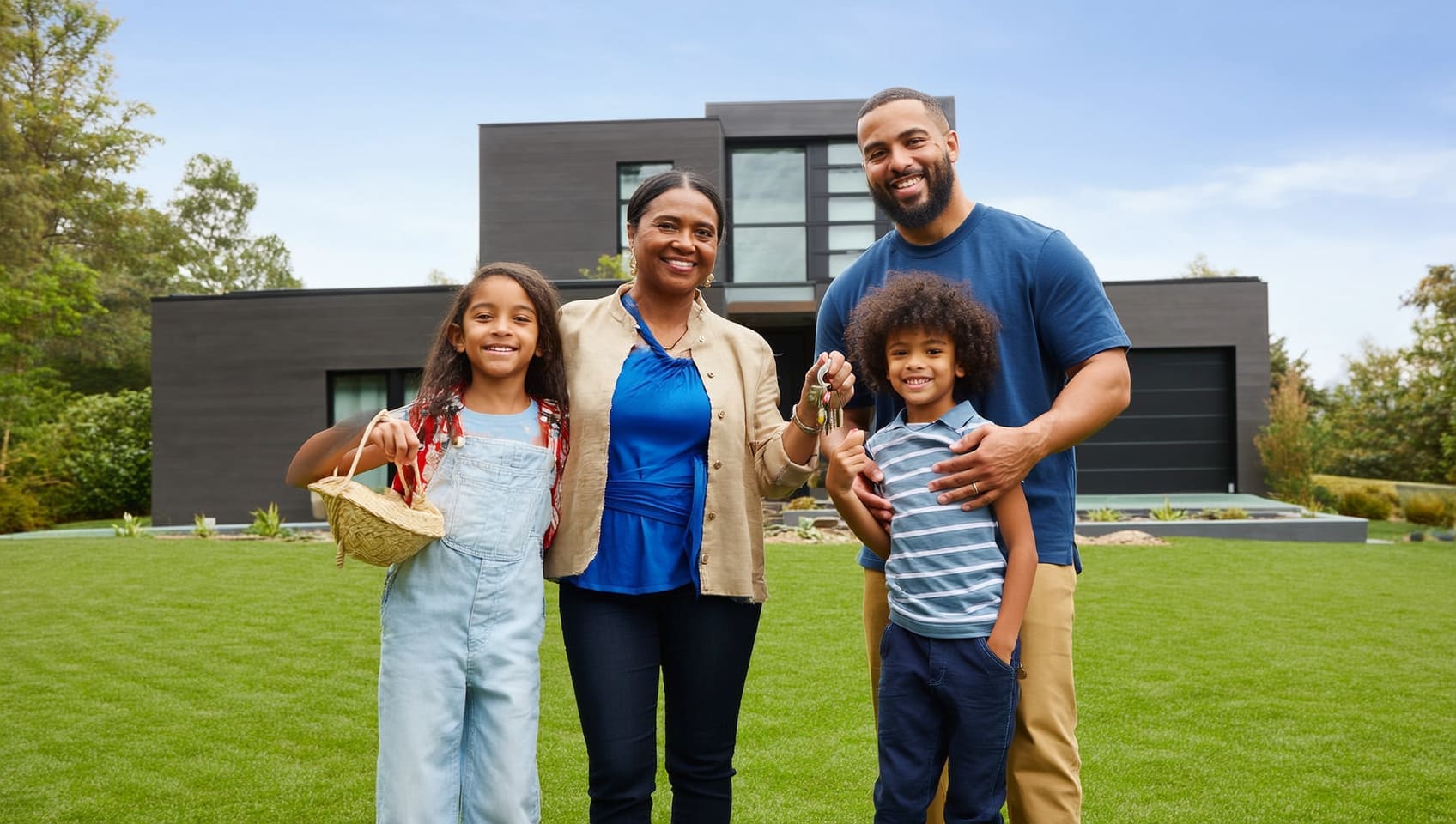Family receiving the keys to their newly completed home on possession day