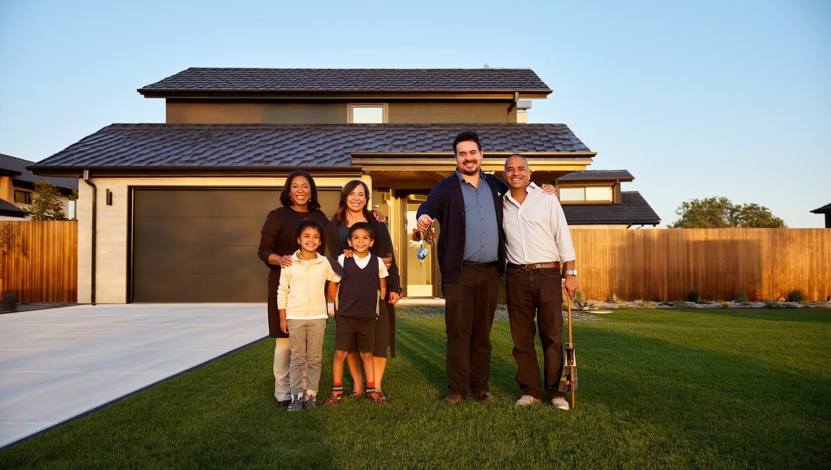 Builder handing over the keys to a finished home at project completion